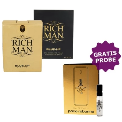 Blue Up Rich Man De Luxe 100 Ml + Perfume Sample Spray Paco Rabanne 1 Million 1 Blue Up Rich Man De Luxe 100 Ml + Perfume Sample Spray Paco Rabanne 1 Million